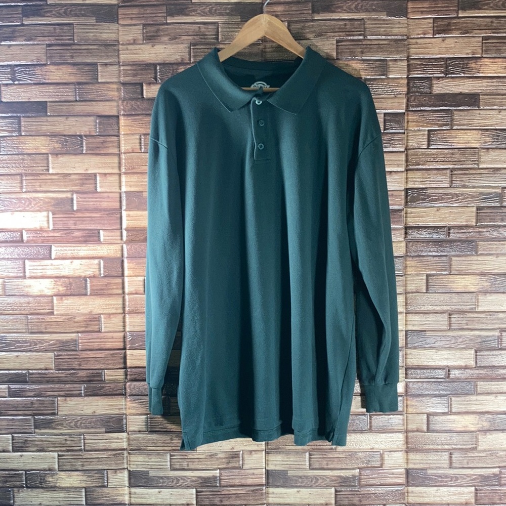 Mens EUC Dickies Hunter Green Long Sleeve Polo